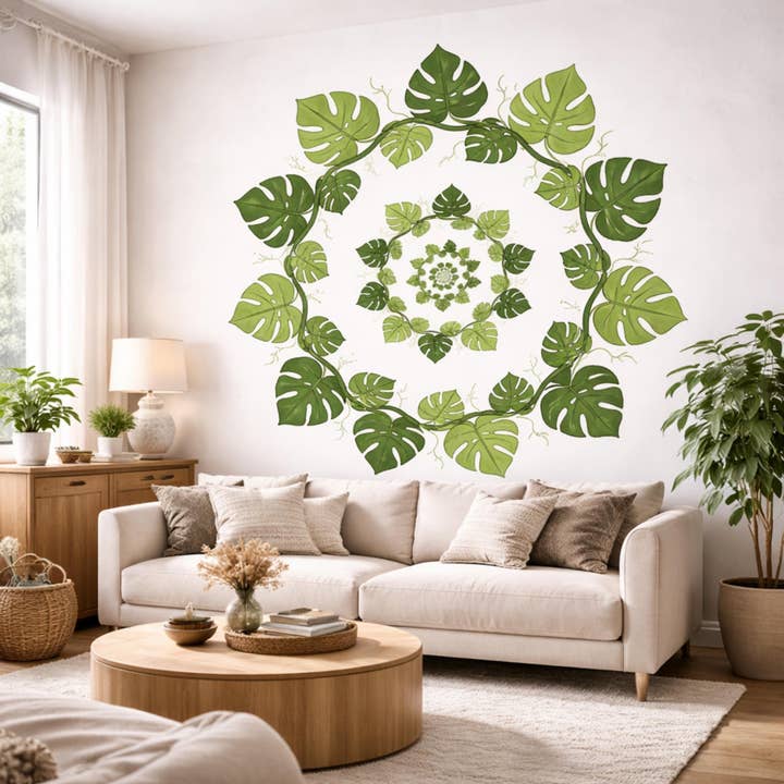 Monstera Leaf Wall Decal | Tropical Mandala Mural for wholesale by Decords
