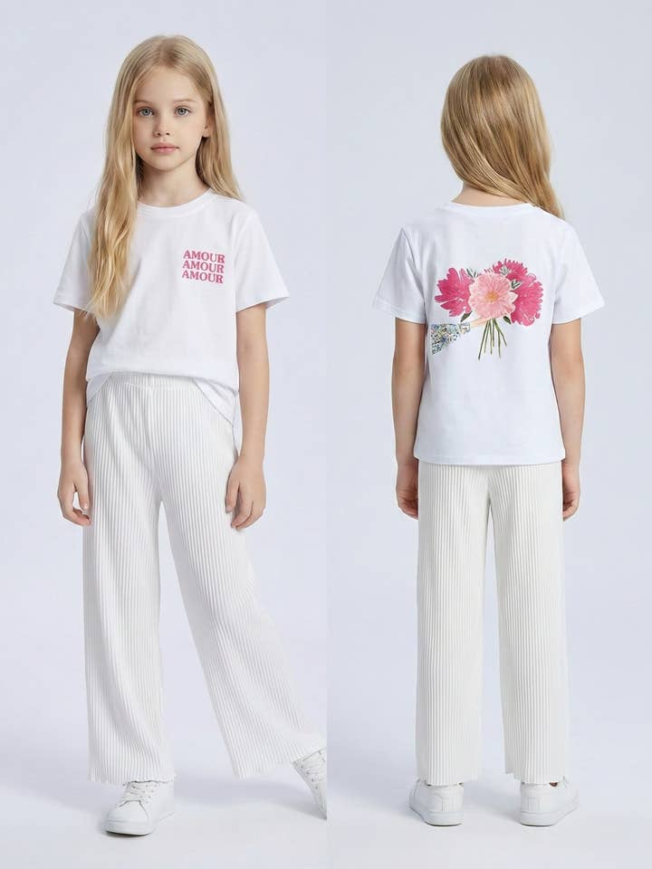 Katoenen T-shirt en geplooide broek set voor meisjes voor wholesale door MINI MIGNON PARIS