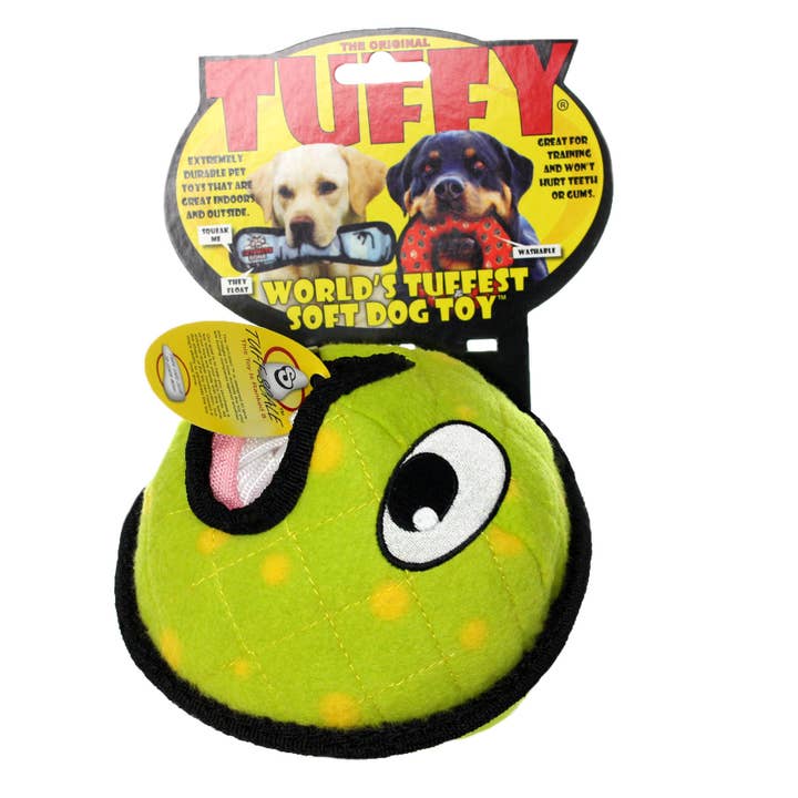 Tuffy Dog Toys - VIP Products - Venta al por mayor Juguete de goma - Perros - Juguete para perros Tuffy Alien Ball, verde, duradero, resistente y chirriante