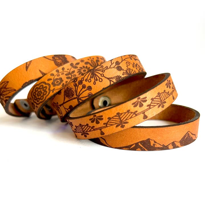 Design Leather Snap Bracelet - Engraved Leather Cuff for wholesale by New Market Farmhouse