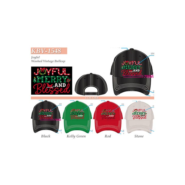 Hana - Wholesale Baseball Cap - Women's - JOYFUL Christmas Holiday Washed Vintage Baseball Cap