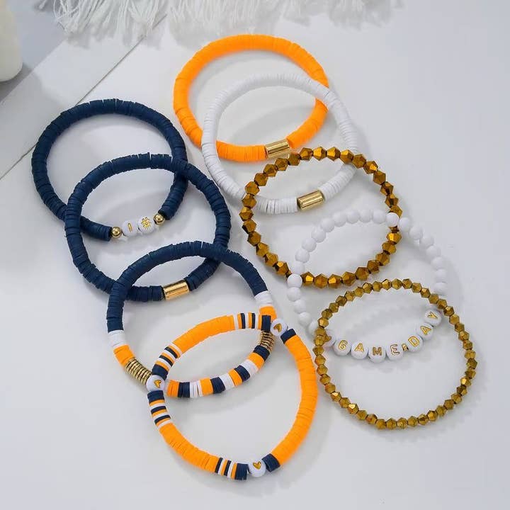 Purple Myrtle - Wholesale Jewelry Set - Auburn/ Orange and Blue Stackable Bracelets for Women 1