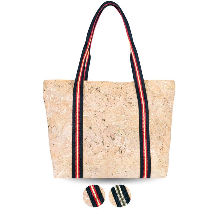 Cork Tote Bag with Striped Handles – Spacious, Stylish & Lightweight BAGP-338 for wholesale by Meninas Bonitas Cork