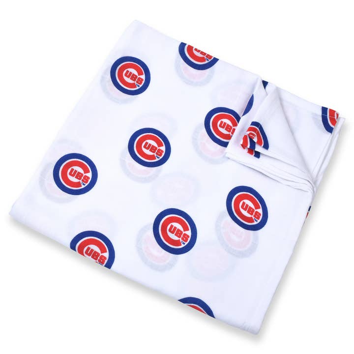 Chicago Cubs Muslin Swaddle Blanket for wholesale by Three Little Anchors
