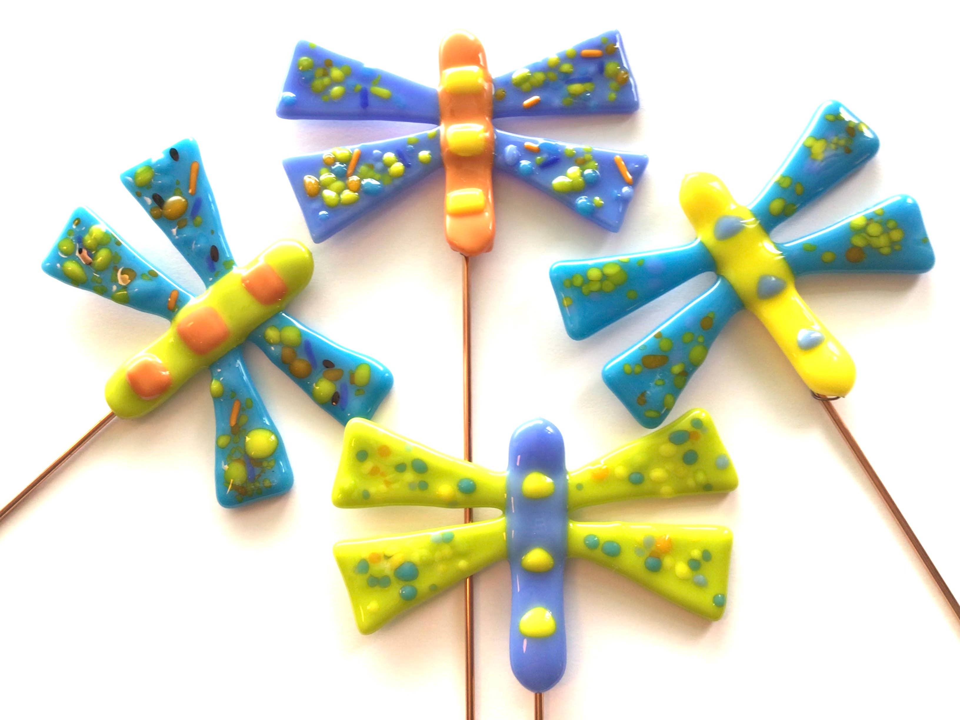 Fish Tales - Wholesale Garden/Lawn Stake - Dragonfly plant pick fused glass1