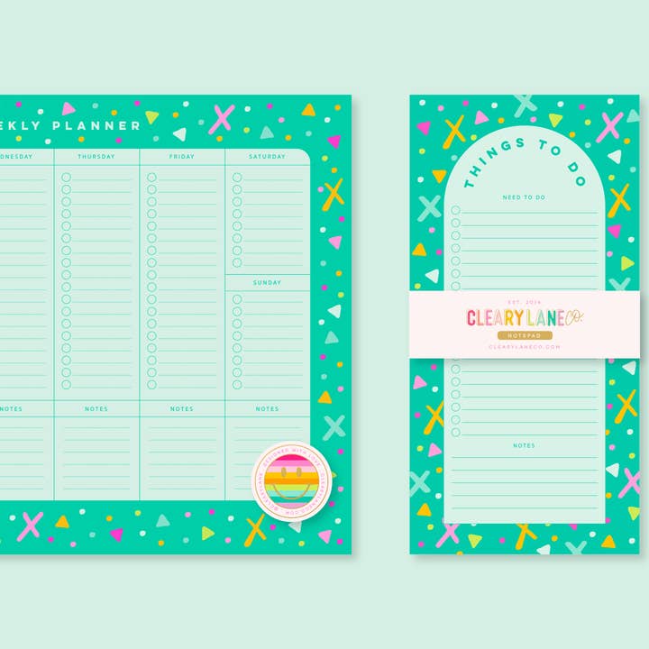 Cleary Lane – wholesale Notepad – Notepad | 4"x6" | Aqua Rainbow Shapes2
