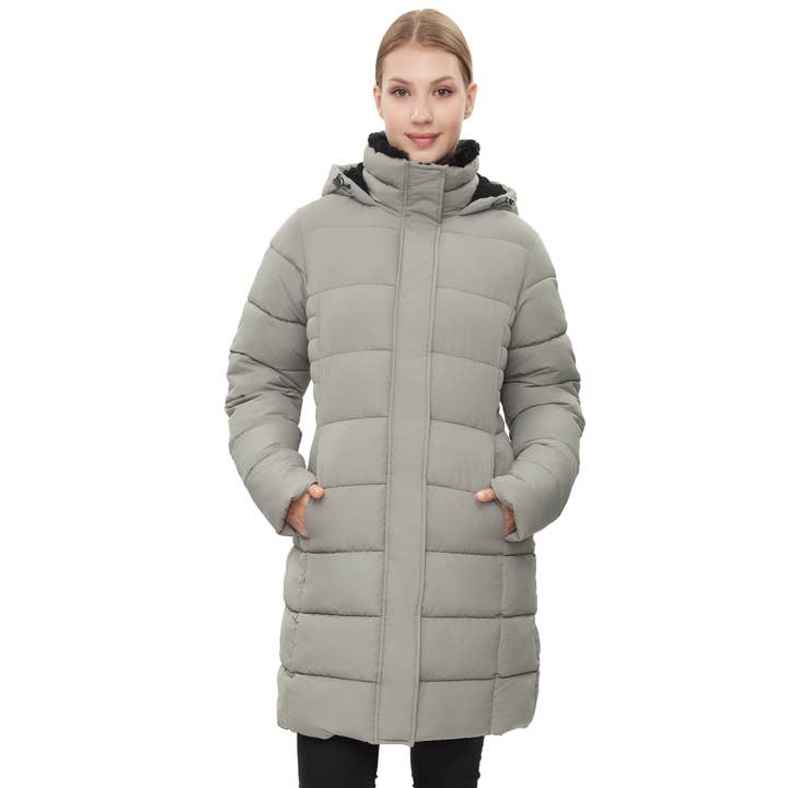Women's Insulated Long Winter Coat Fleece Hood Parka Jacket for wholesale by Rokka & Rolla