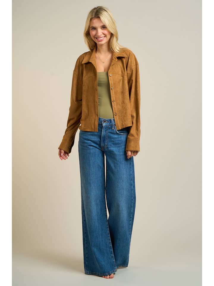 ANWND - Wholesale Buttoned-down shirt β Women's - 2881-Faux Suede Button-Up Overshirt5