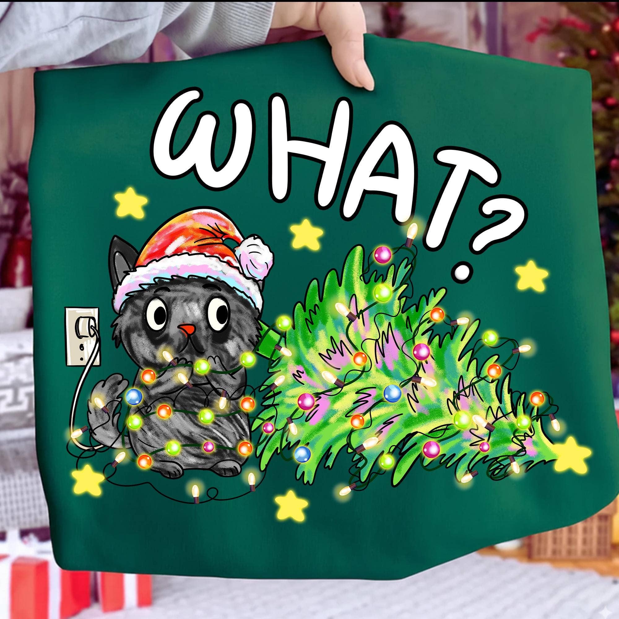 NVC Ecommerce LLC - Wholesale T-Shirt (Graphic) - Women's - Funny Christmas Cat Shirt, What Black Cat Santa Sweatshirt8