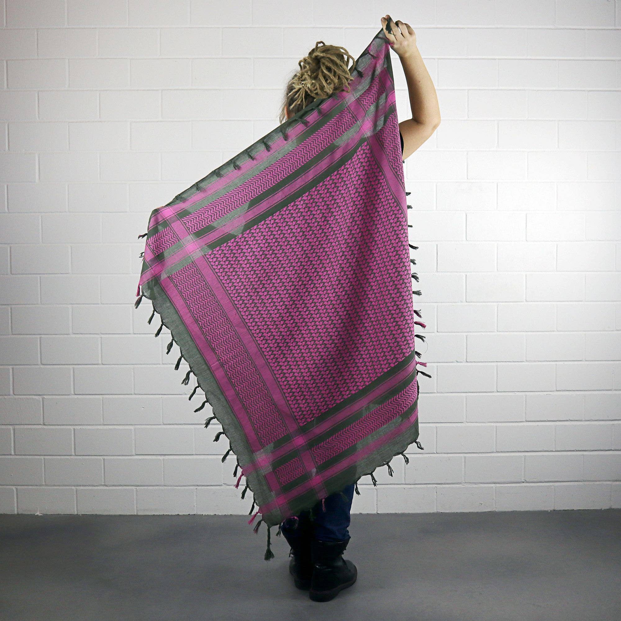 Tribal Trade GmbH - Wholesale Scarf - Unisex - Palituch green-khaki pink Kufiya PLO scarf8