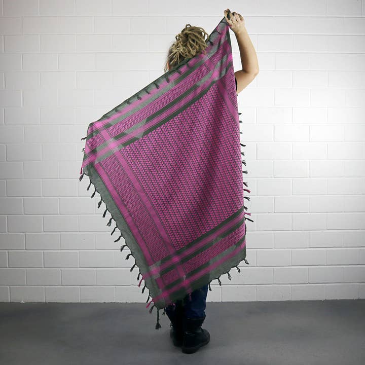 Tribal Trade GmbH - Wholesale Scarf - Unisex - Palituch green-khaki pink Kufiya PLO scarf8