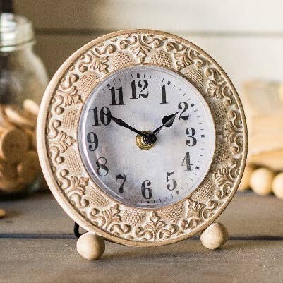 VIP Home & Garden - Wholesale Desk Clock - VIP Wood White Petals Detail Design Table Clock0