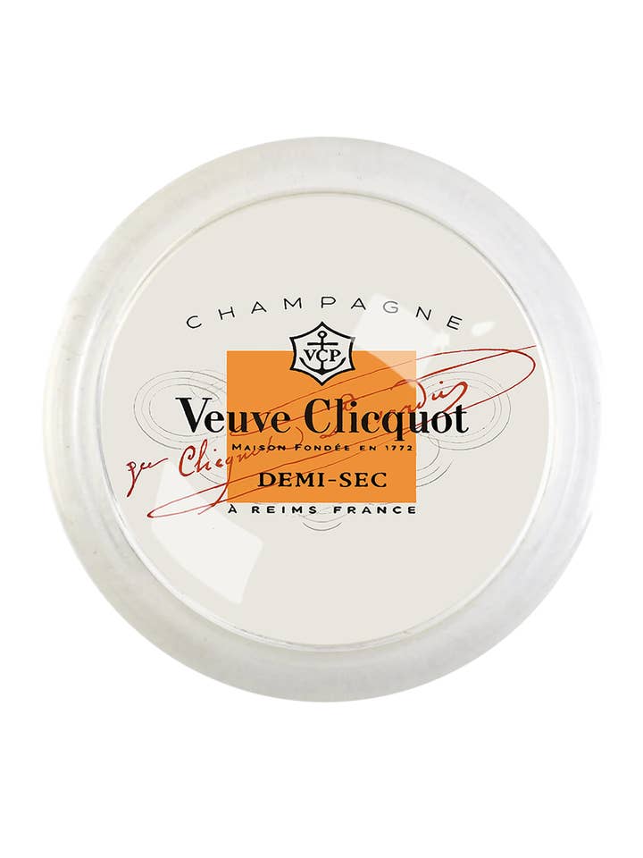 Vintage Veuve Clicquot Demi-Sec 4" Round Glass Coaster for wholesale by Ben's Garden