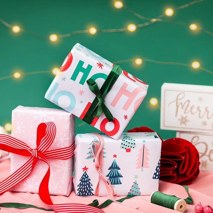 Ofelia & Co. - Wholesale Wrapping Paper Roll - Ho Ho Ho Gift Wrapping Paper Rolls - 3 Pack Christmas Wrap