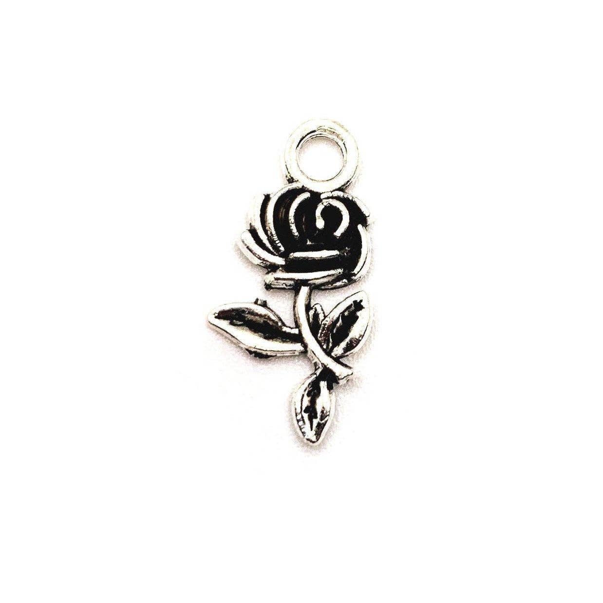 Guerrilla Charm - Wholesale Individual Charm/Pendant - Small Antiqued Silver Rose Charms, 21x10mm1