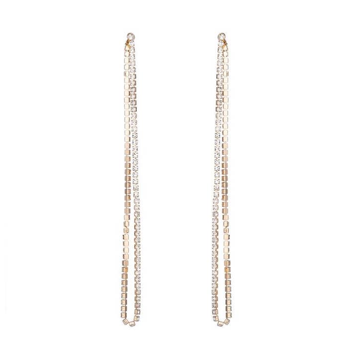 Gold Crystal Tassel Long Chain Fashion Earrings for wholesale by Cool Crystals