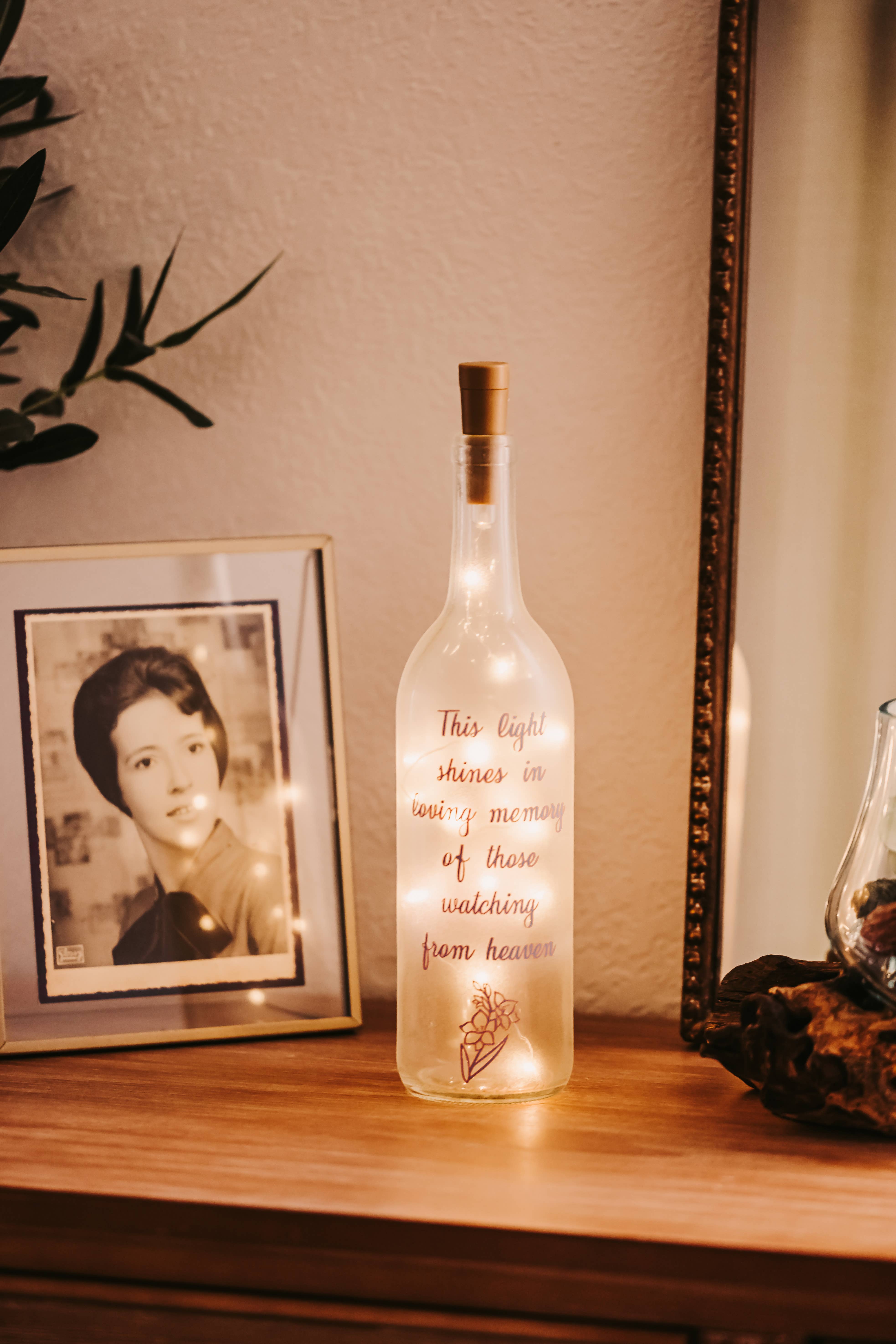 Firefly Home Designs - Wholesale Decorative Tabletop Object - Memorial Wine Bottle Light, Bereavement Gift, Remembrance4