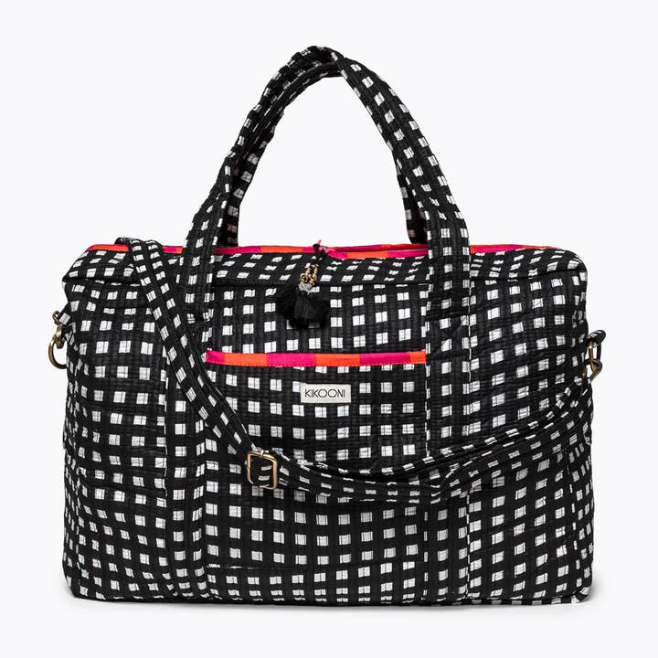 Grande borsa da viaggio "Happy Checks" nera per la vendita all'ingrosso da parte di kikooni