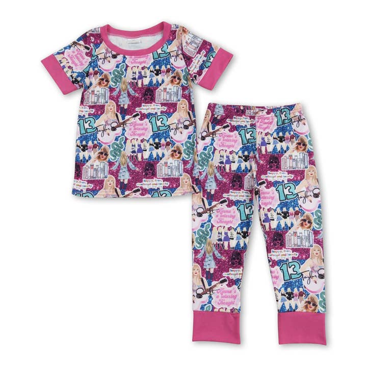 Yawoo Garments - Wholesale Sleepwear Set - Kids - Short sleeves guitar singer girls pajamas