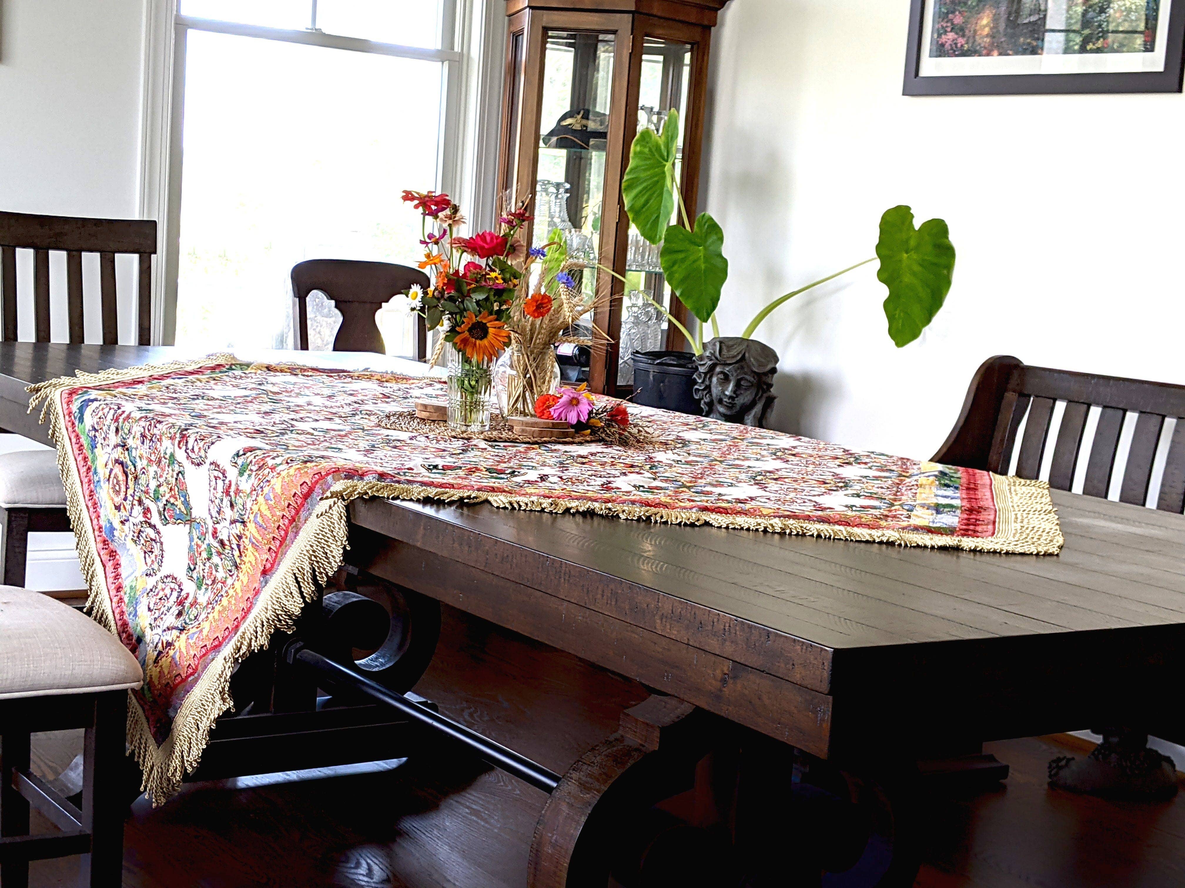 Tache Home Fashion - Wholesale Tablecloth - Tache Elegant Ivory Colorful Ornate Paisley Woven Tapestry Tablecloth (18193)3