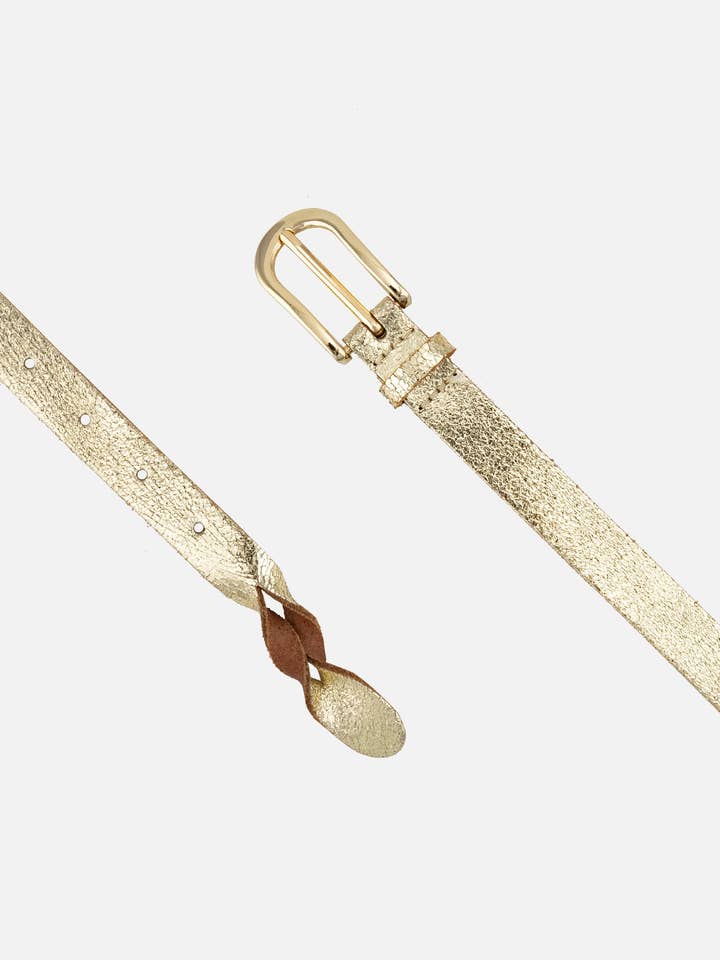 GISELLE GOLD BELT - 0.8" SKINNY METALLIC GOLD BUCKLE for wholesale by Rather Happy