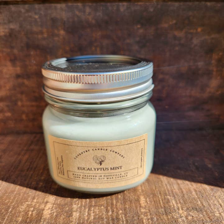 Eucalyptus Mint 8oz soy candle for wholesale by Coventry Candle Company