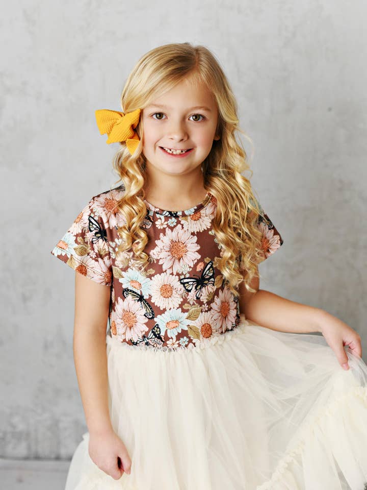 Oopsie Daisy - Wholesale Dress - Kids - Kids Ecru Pastel Butterfly Tulle Fancy Summer Dress