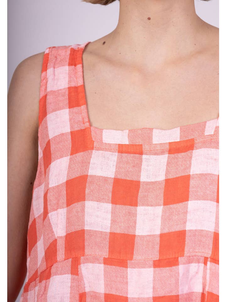 LINEN & COTTON HOUSE - Wholesale Dress β Women's - LINEN DRESS WITH POCKETS, GINGHAM CHECK PATTERN 32218