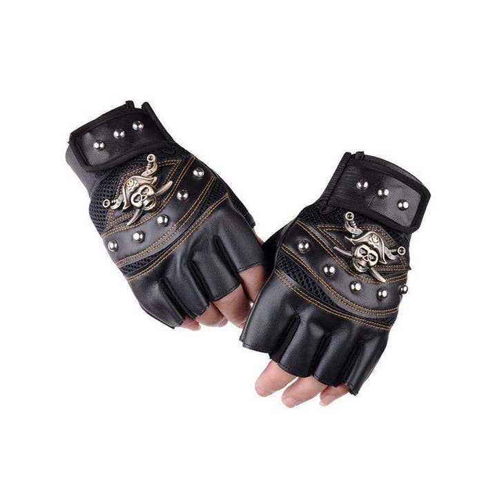 Tourtiwi – Großhandel Handschuhe – Damen – Fingerlose Pirate Skull Motorradhandschuhe