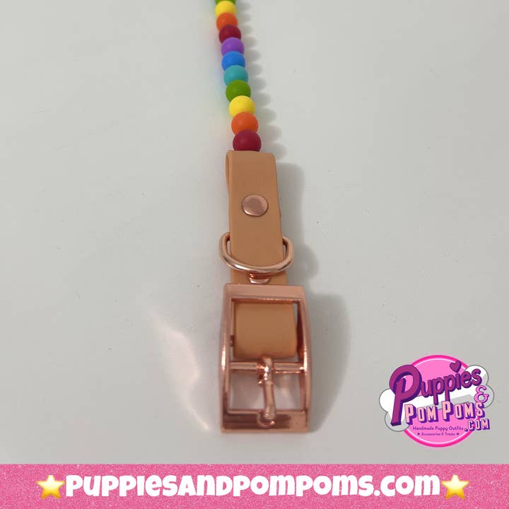 Puppies & Pom Poms - Wholesale Pet collar – Dog - Handmade Rainbow Bead Dog Collar Vegan Leather4