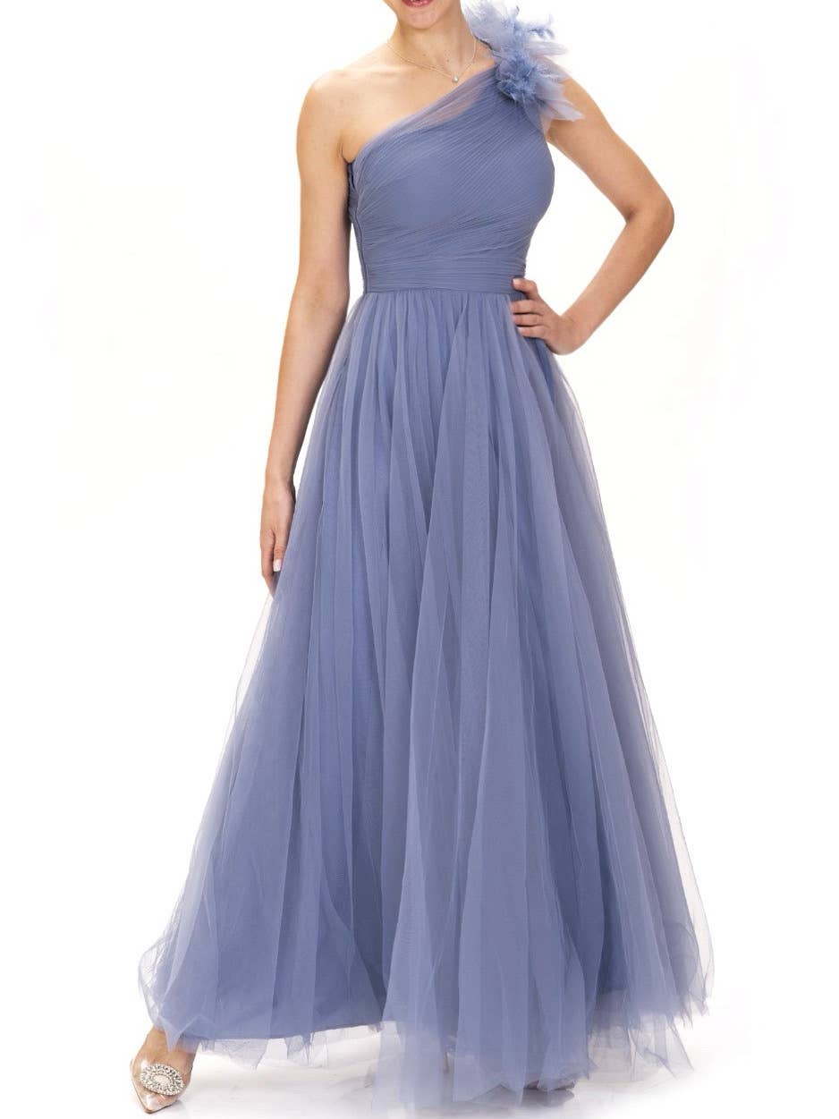 Victoria Moda - Wholesale Gown - Women's - Asymmetric tulle party dress with slit6