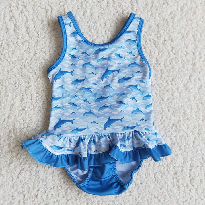 Baby Girls summer one piece shark swimsuits for wholesale by Aier Wholesale