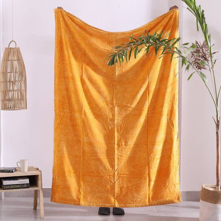 Boho-Eclectica - Wholesale Throw blanket - Luxury Rustic Cotton Velvet Throw Blanket Quilt - Mustard3