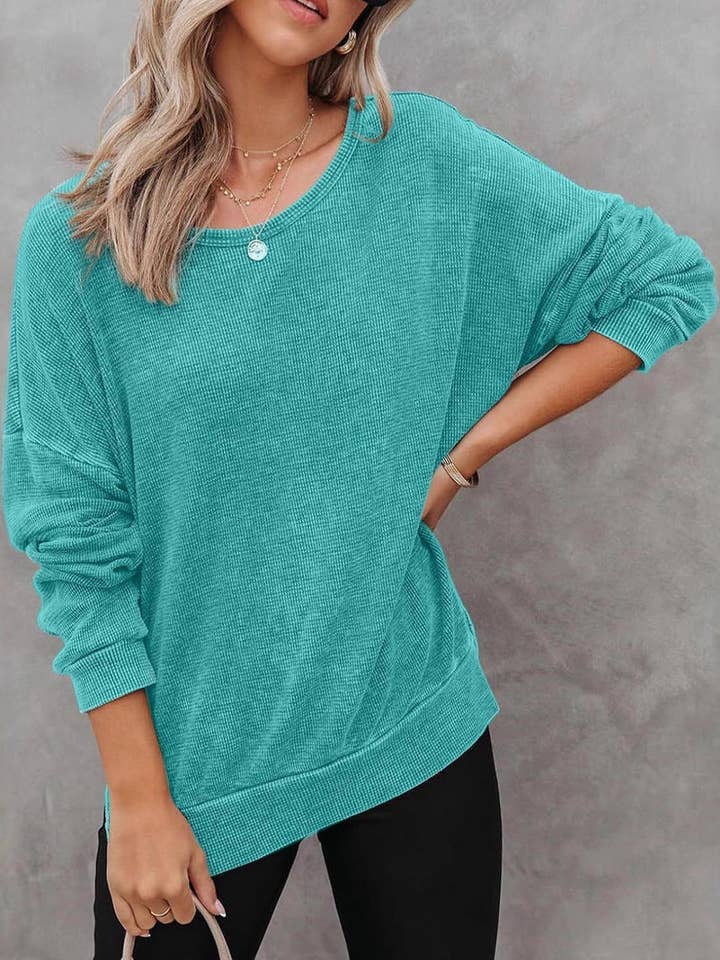 Masyal - Wholesale Sweatshirt - Women's - Autumn Round Neck Long Sleeve Waffle Sweatshirt T-Shirt5