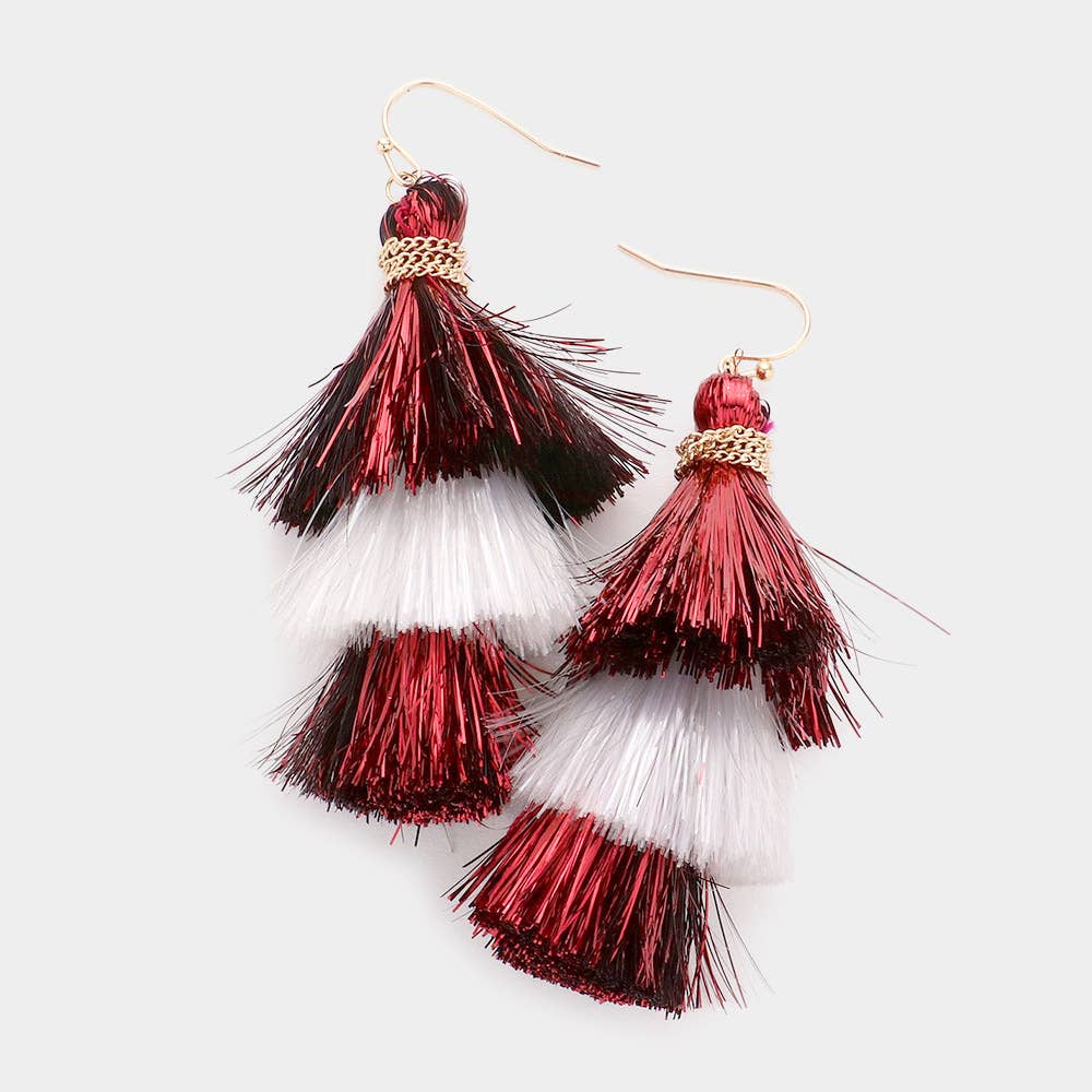 Sensibling Corp. - Wholesale Tassel Earrings - Game Day Triple Tassel Layered Dangle Earrings8