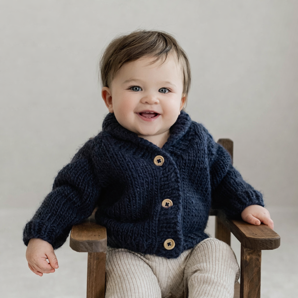 Huggalugs – wholesale Cardigan – Baby – Shawl Collar Indigo Cardigan Sweater for Baby & Toddler1