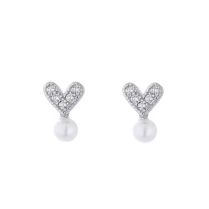 Pearl Heart Stone Earrings for wholesale by Royce and Oak