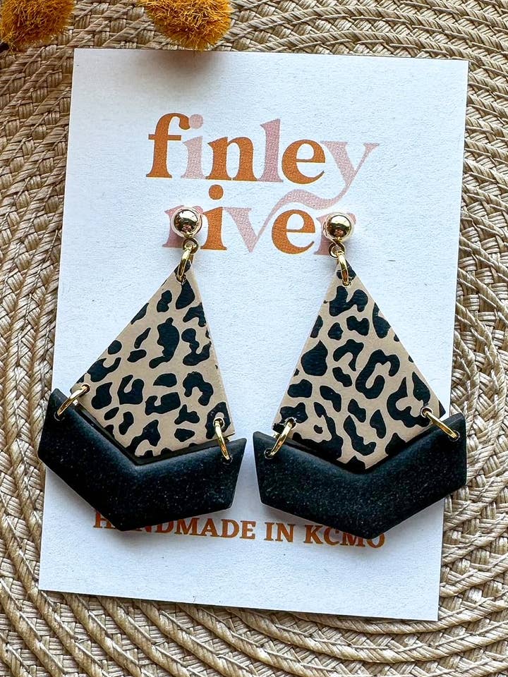 Handmade Polymer Clay Earrings | Unique Gifts for Her | Hypoallergenic Dangles | Dallas | Leopard for wholesale by Finley River | Trendy Polymer Clay Earrings | Hypoallergenic
