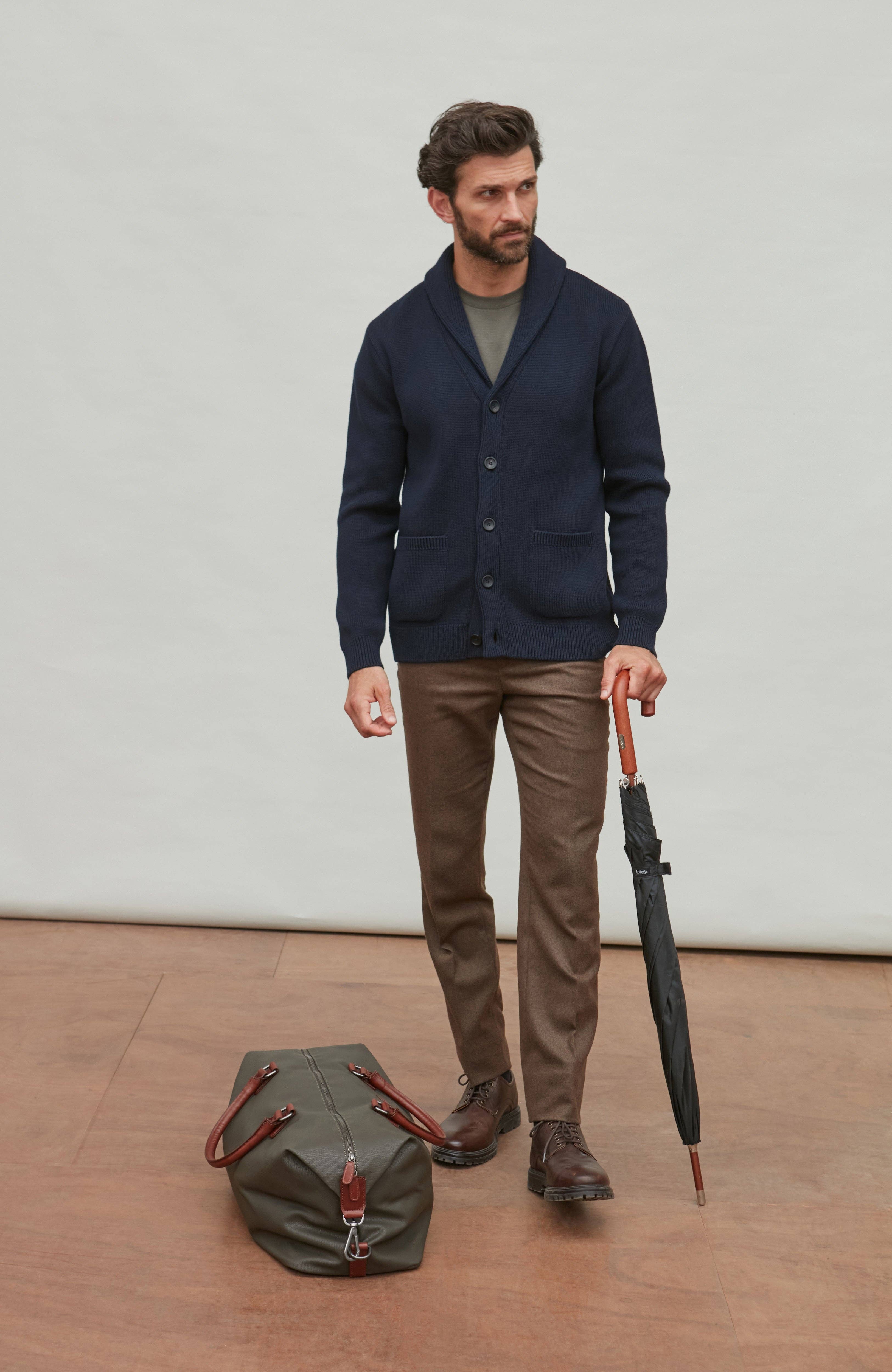 Paul James Knitwear – wholesale Kofta - Herr – Mens Midweight 100% Bomull Sjal Krage Cardigan4