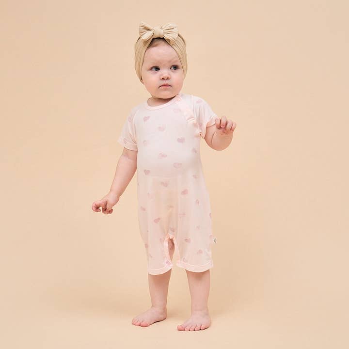 Silky Soft TENCEL™ Modal Romper - Pink Heart for wholesale by Little Plant