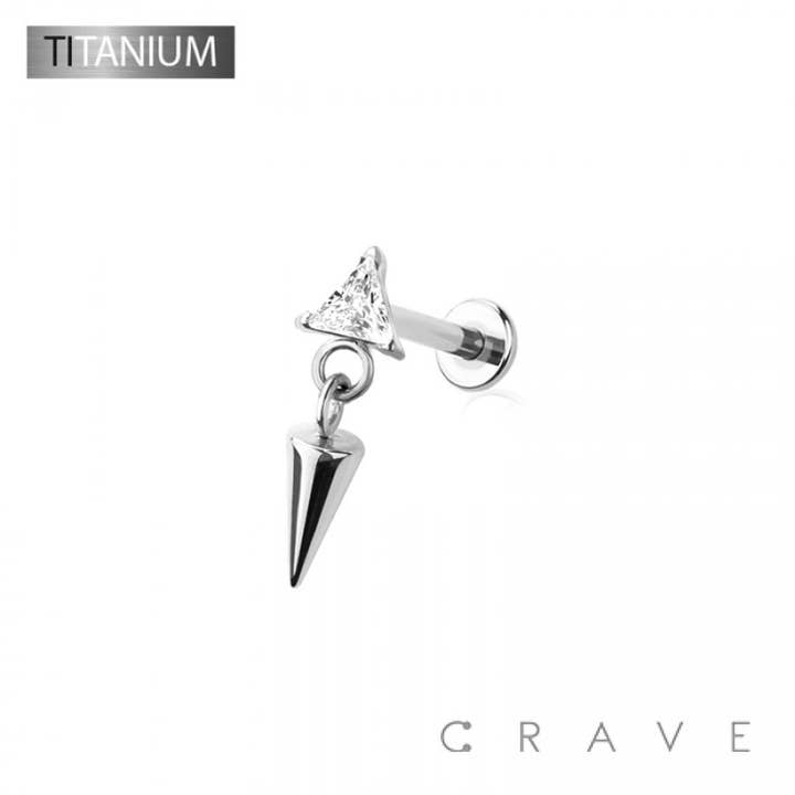 CRAVE BODY JEWELRY - Wholesale Stud/Post Earrings - IMPLANT GRADE SOLID TITANIUM CZ TRIANGLE DANGLE SPIKE PUSH I