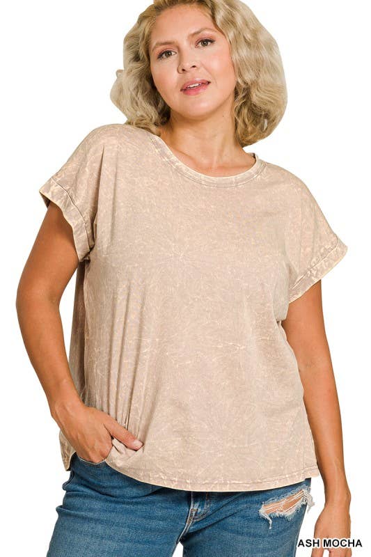 Vanilla Monkey - Vente Haut en maille – femme - T-shirt à manches courtes pliées, col rond, effet froissé Plus2