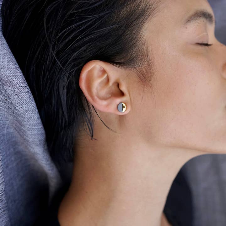 Mier Luo Porcelain Jewelry - Wholesale Stud/Post Earrings - Large Gold Dipped Flat Circle Studs