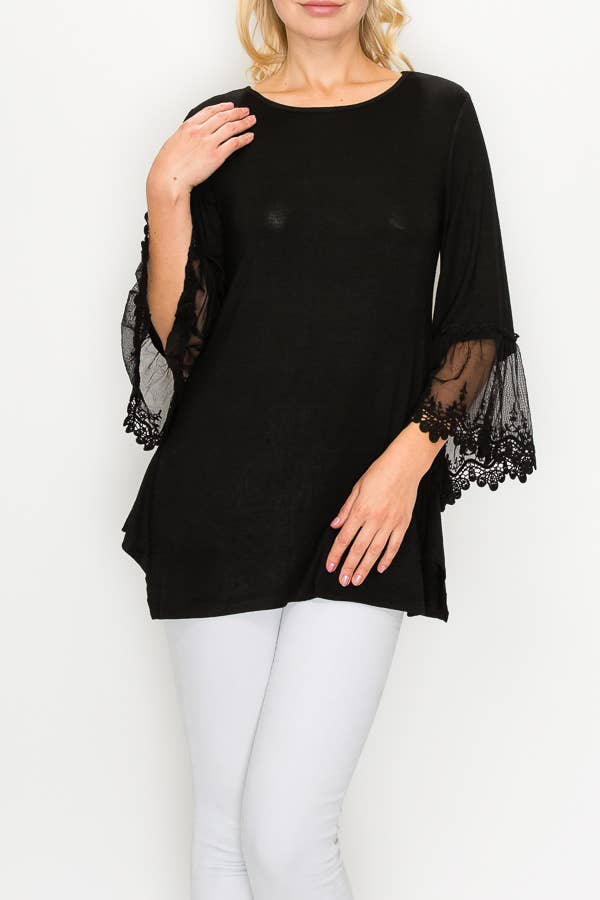 Origami Apparel ~  Lace and Crochet inspired – wholesale Tunika - Dam – TUNIKA MED SPETSKANTADE ÄRMAR-4480 SVART1