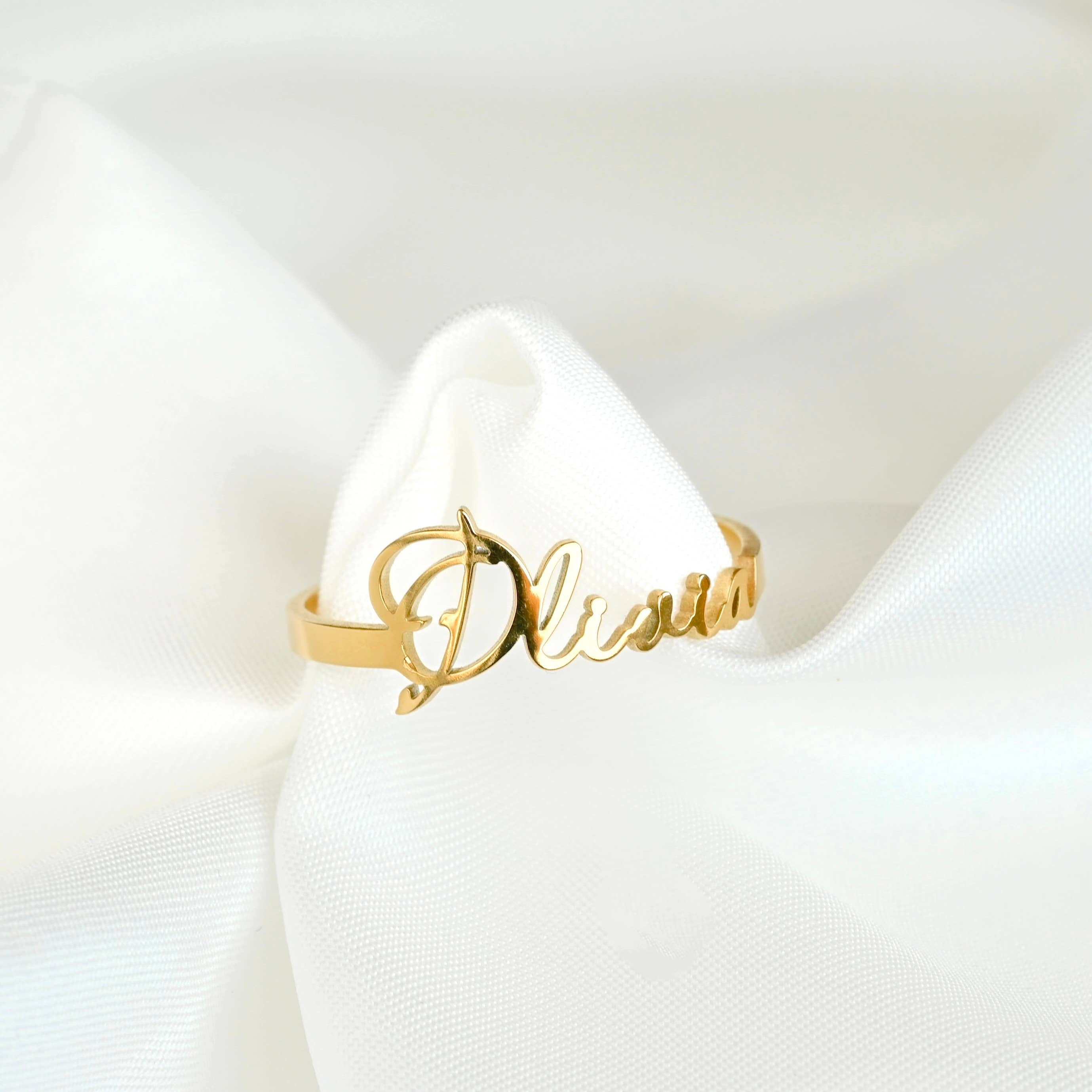 Blueyejewelry - Wholesale Band/Stacked Ring - Custom Name Ring - 18k Gold Personalized Name Open Ring7