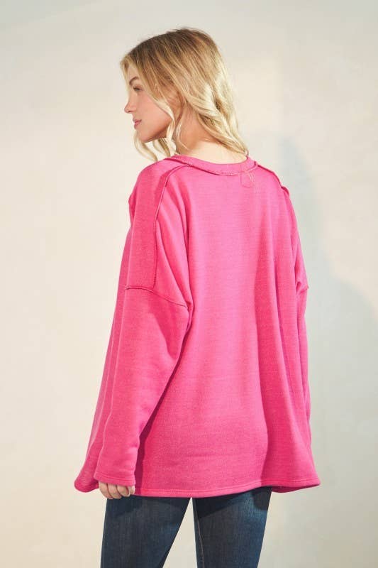Sunday Morning - Wholesale Tunic - Women's - T9076HE14-Oversized Solid Long Sleeve Top8