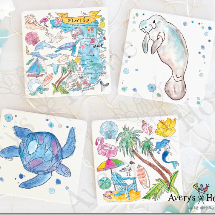 Florida Map & Beach Theme Absorbent Stone Coaster for wholesale by Avery's Home