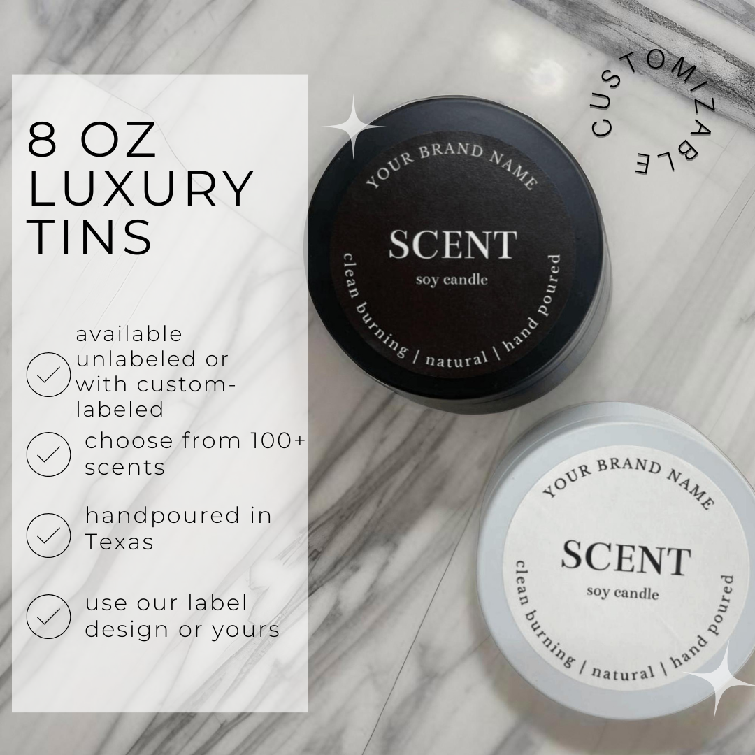 River Birch Candles - Wholesale Travel Candles - 8oz Unlabeled Luxury White Curved Tin Soy Candle2