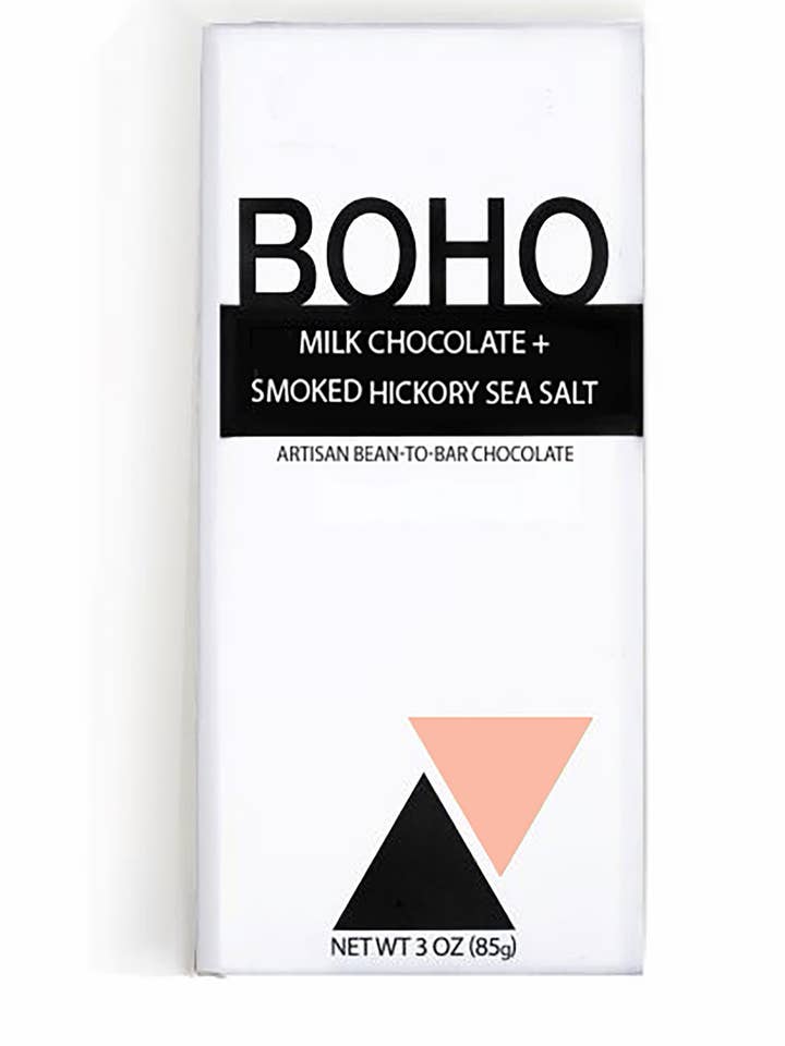 Milk Chocolate + Smoked Hickory Sea Salt (USDA Organic) for wholesale by BOHO Chocolate