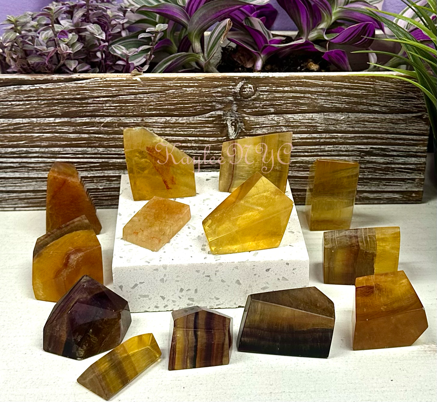 KayleeNYC - Wholesale Spiritual Stone/Crystal - 2 lbs Natural Yellow Fluorite Crystal Polished Freeform2